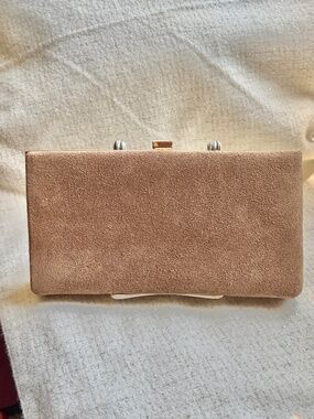 Vintage 1960s Shirl Miller Beige Suede Box Clutch Royal Princess Kate Evening Ba